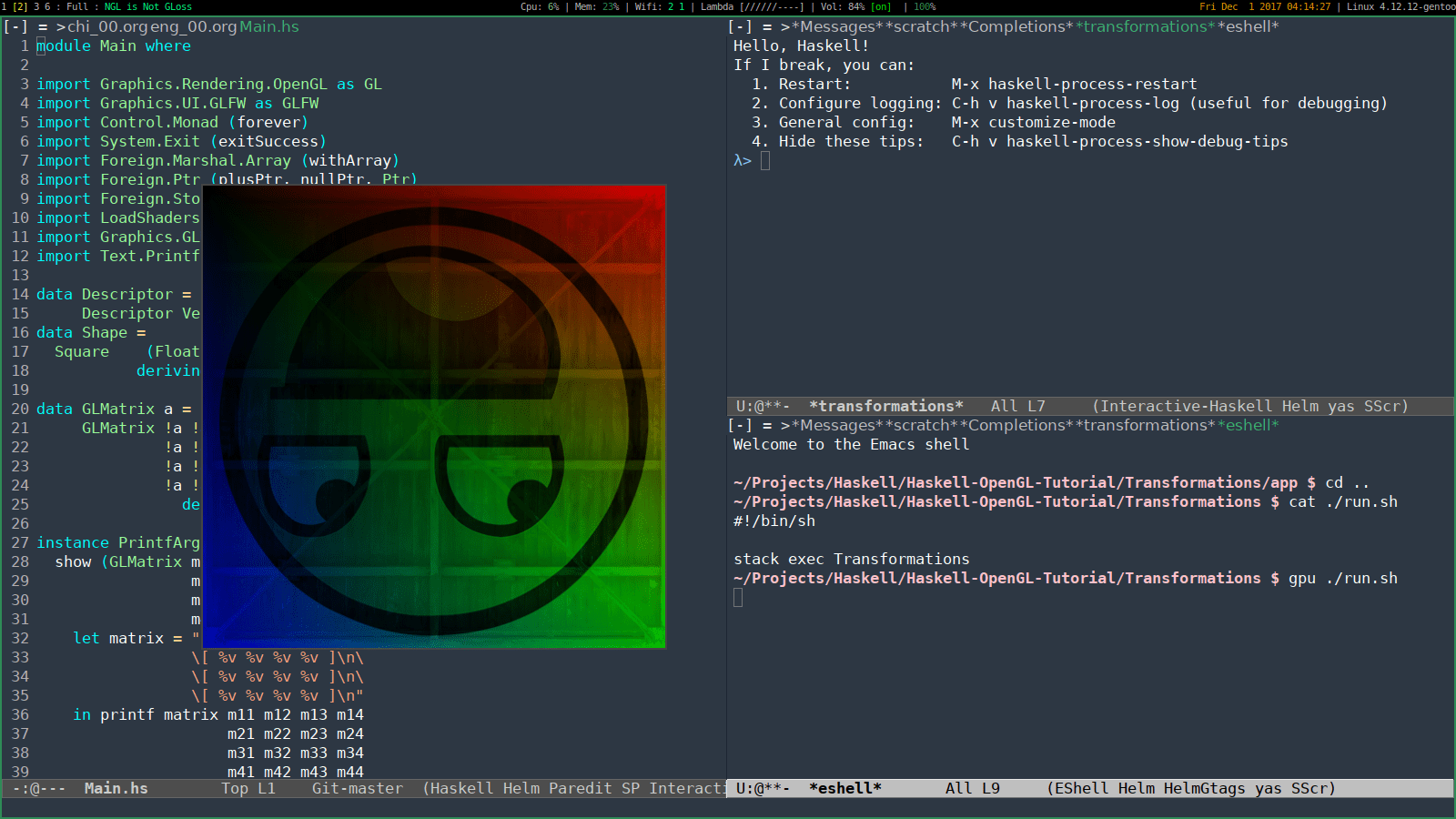 GitHub madjestic/HaskellOpenGLTutorial an attempt to create a concise modern Haskell OpenGL