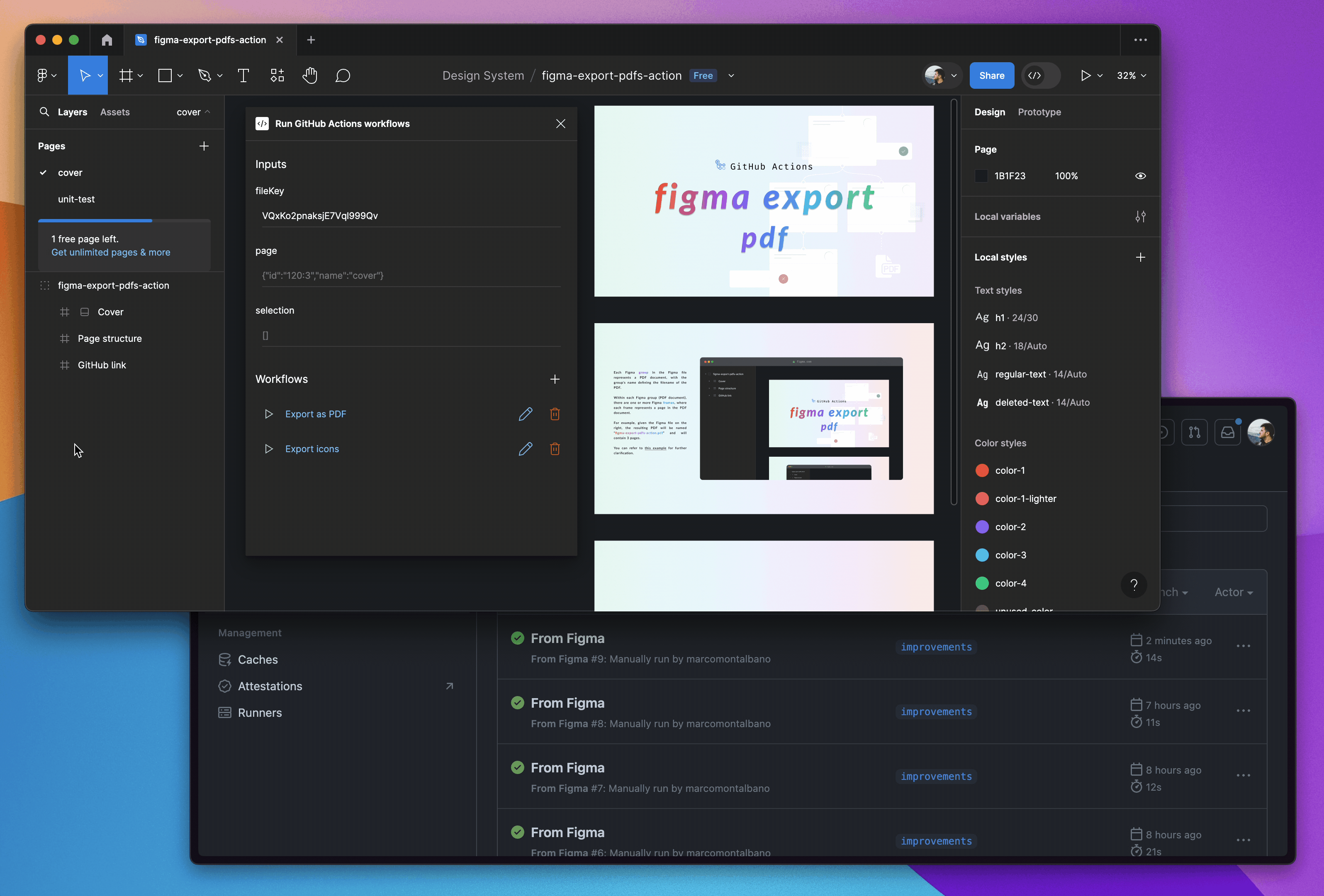Figma Export PDFs · Actions · GitHub Marketplace · GitHub
