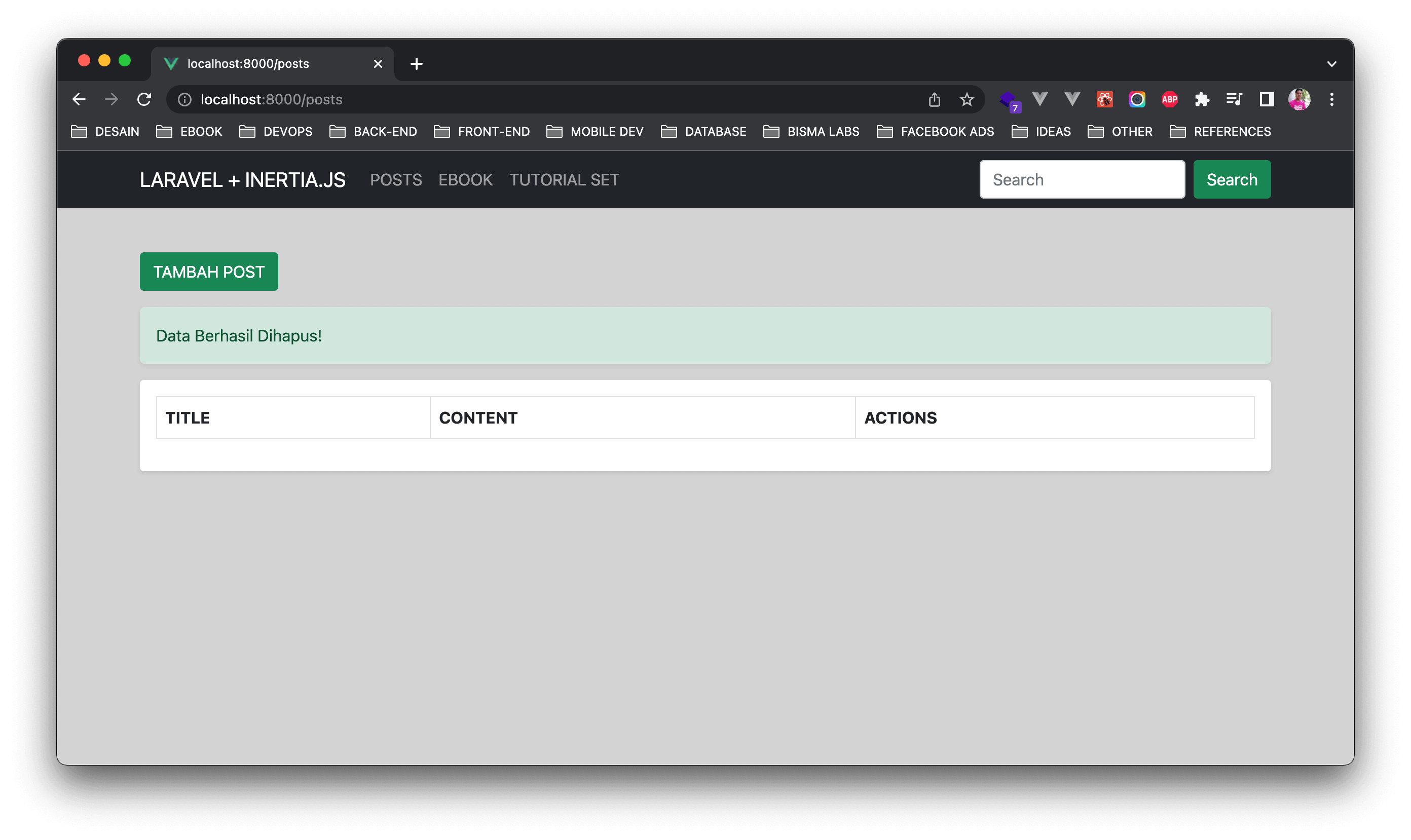 Tutorial Laravel, Inertia.js & React.js 7 Delete Data dari Database