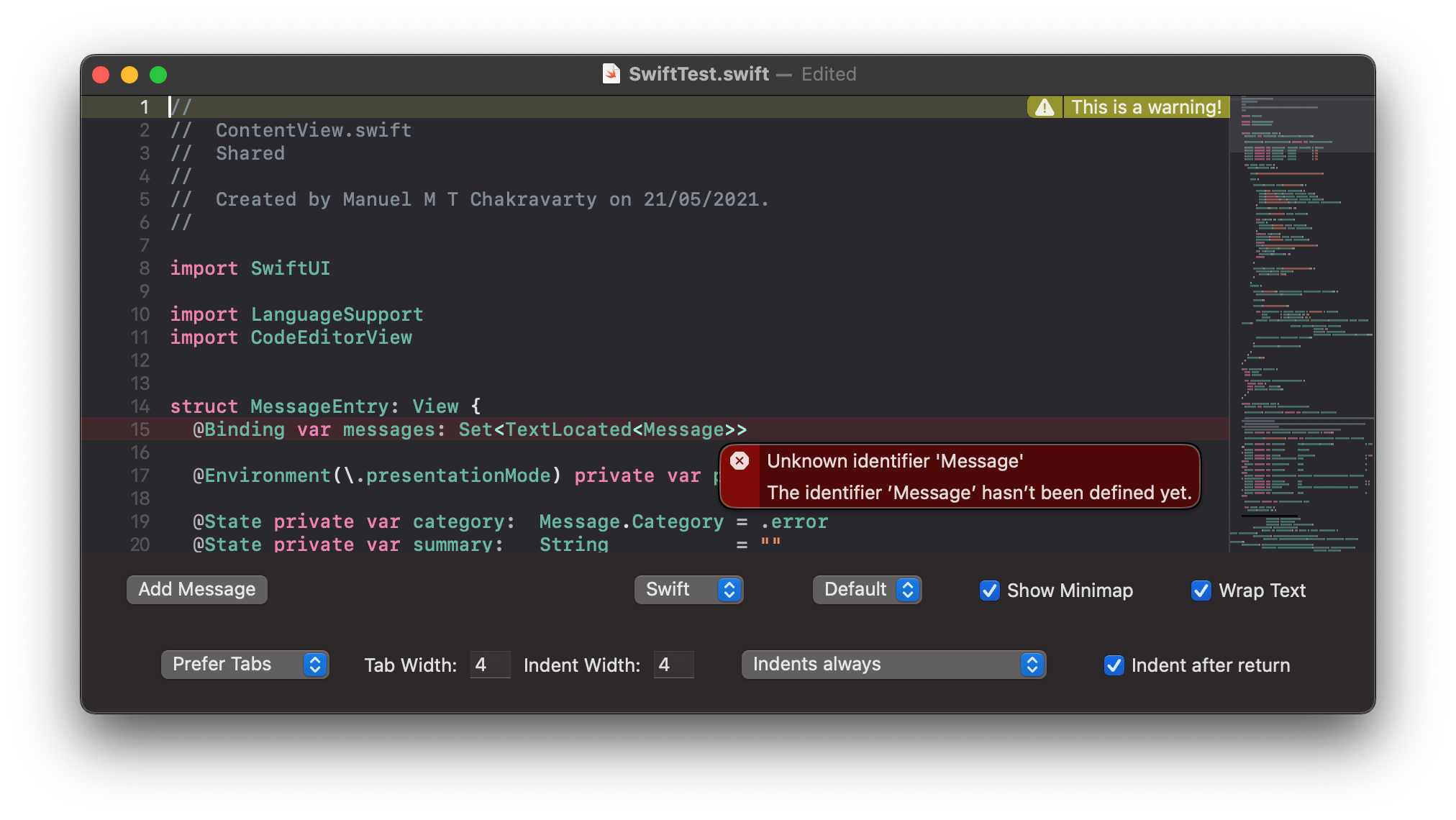 CodeEditorView Swift package provides a SwiftUI view implementing a
