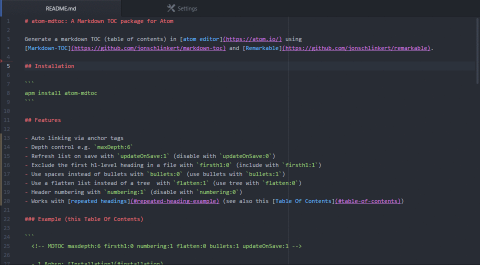 GitHub mcpride/atommdtoc Generate a markdown TOC (table of contents