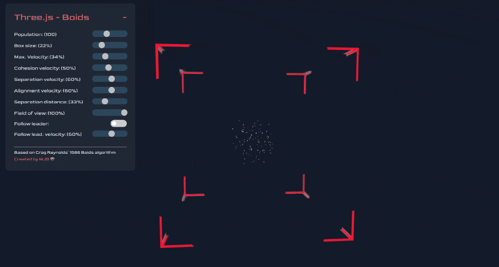 Crag Reynolds' 1986 Boids algorithm Showcase three.js forum