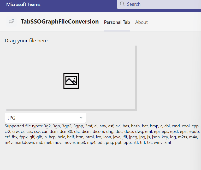 File conversion in a Teams Tab with Microsoft Graph and Teams Toolkit for Visual Studio (C