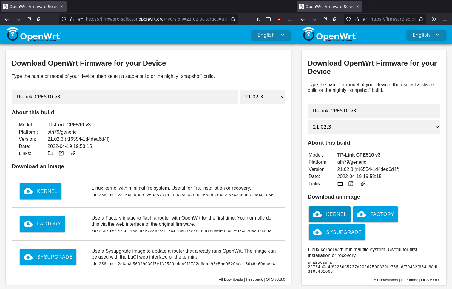 Alternatives and detailed information of Openwrt Firmware Selector