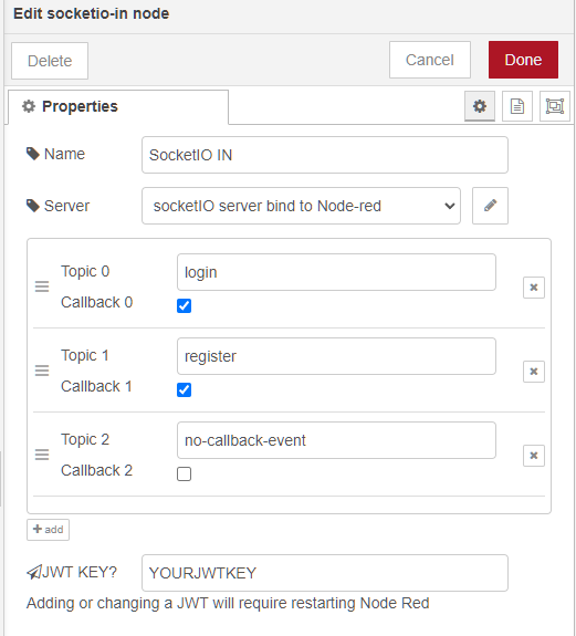 noderedcontribsocketioserverjwt (node) NodeRED