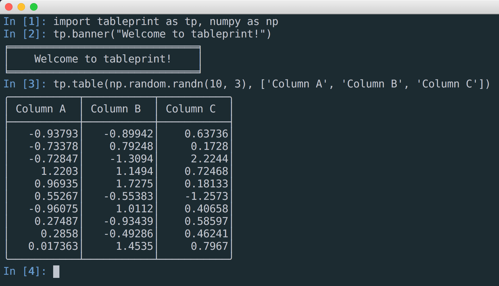 GitHub nirum/tableprint Pretty console printing of tabular data in