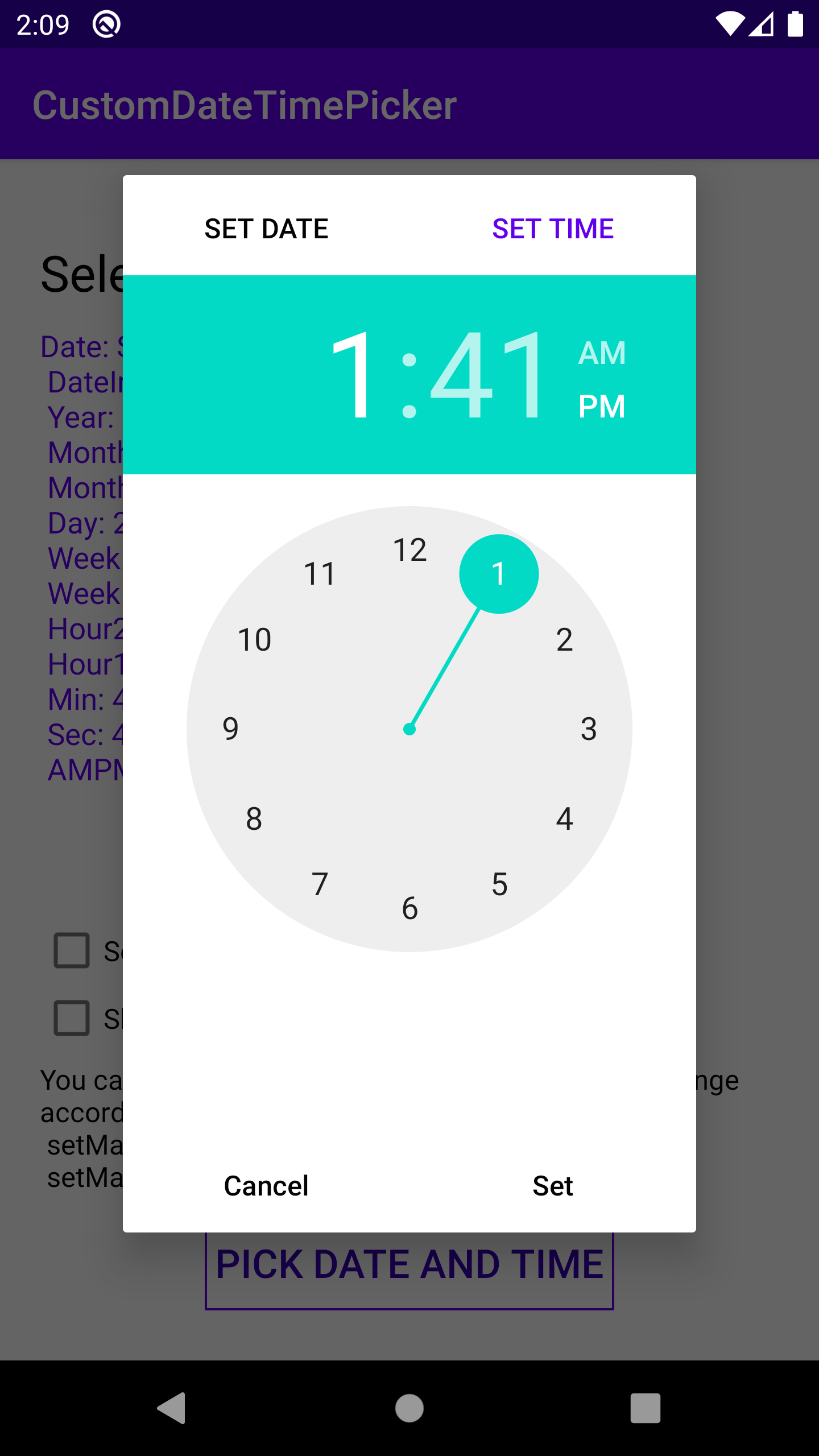 The Android Arsenal Date & Time Pickers CustomDateTimePicker