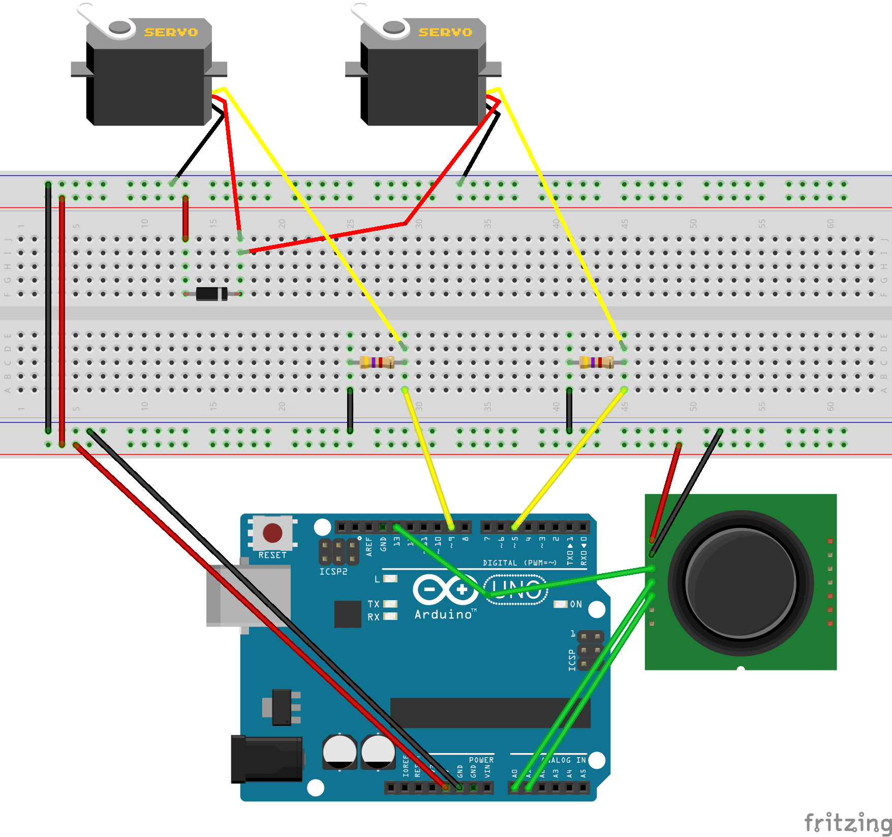GitHub rbello/ArduinoServoJoystick Small project to implement the