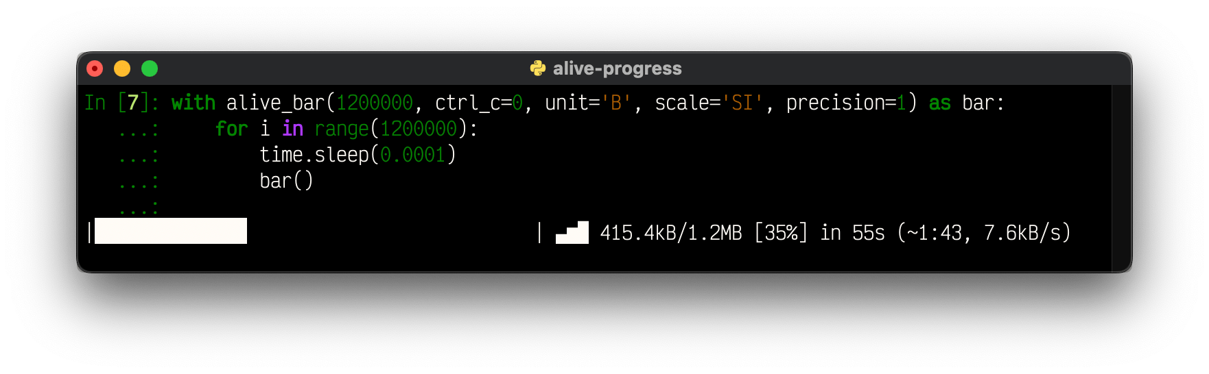 The RealTime Progress Bar with Throughput, ETA, and AnimationsPython