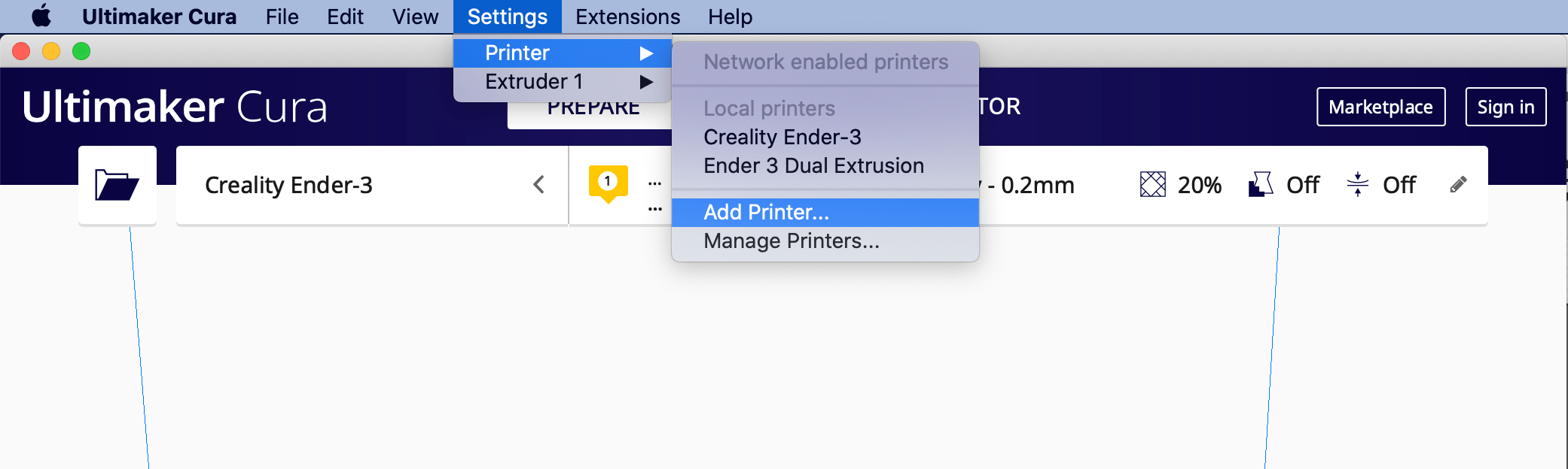 Multicolor prints with a single extruder in Cura