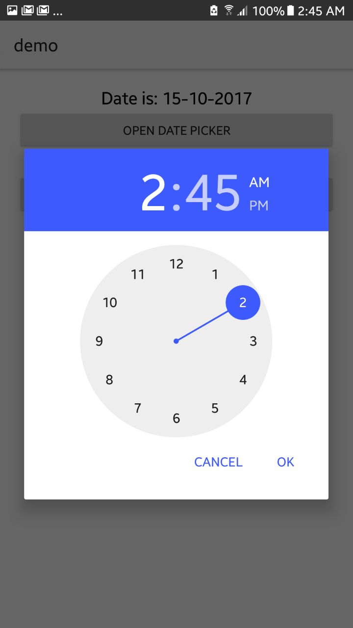 Nativescript Material Datetimepicker
