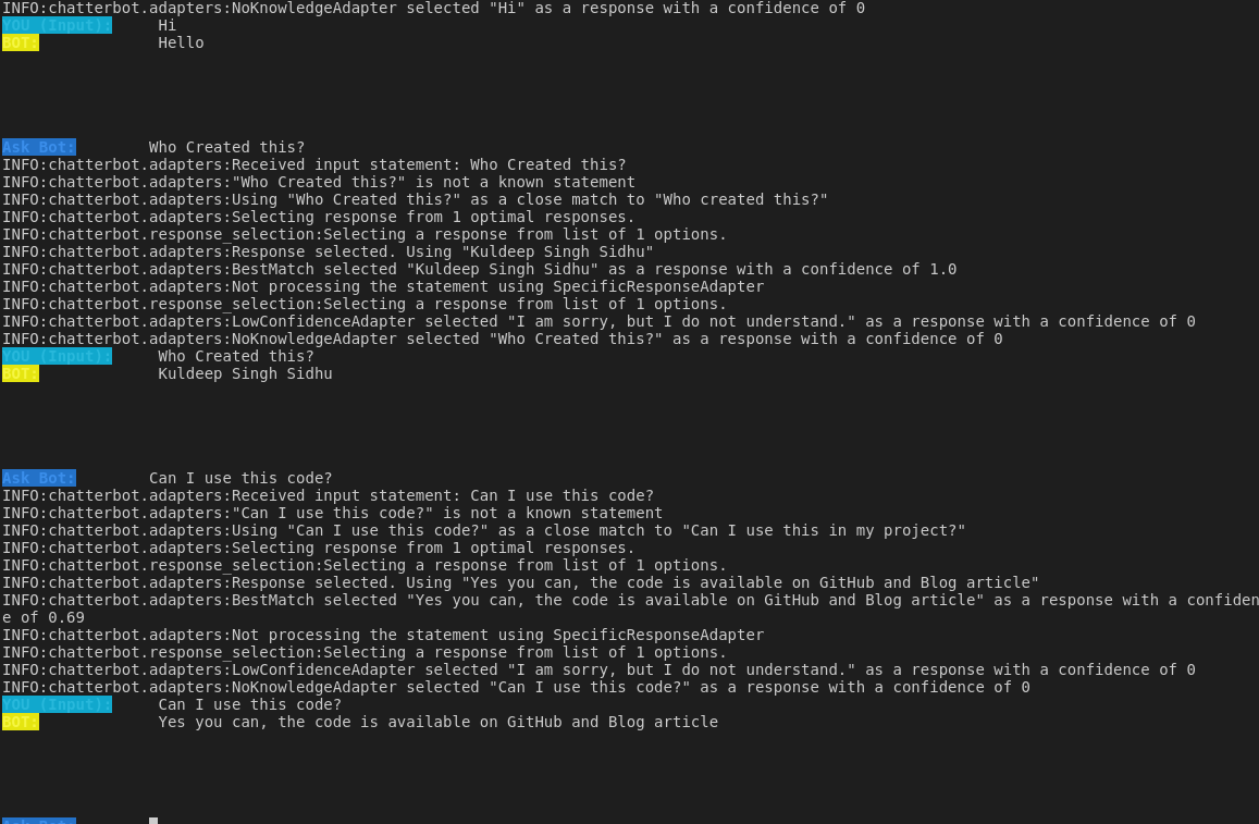 Creating Chat Bot using Chatterbot (Python) Creating Chat Bot using Chatterbot (Python)