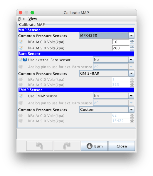 Sensor Calibration Speeduino