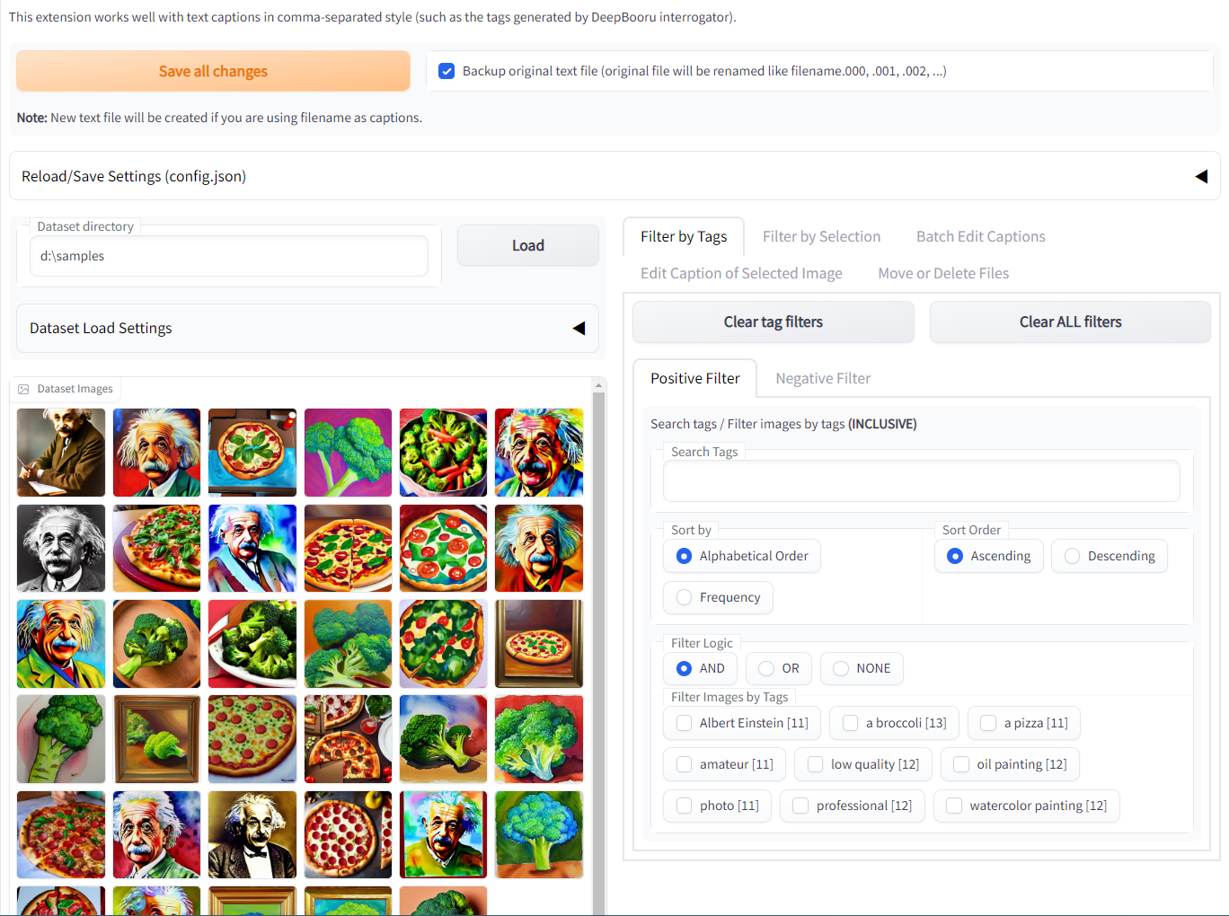 Stable Diffusion ui Dataset Tag Editor