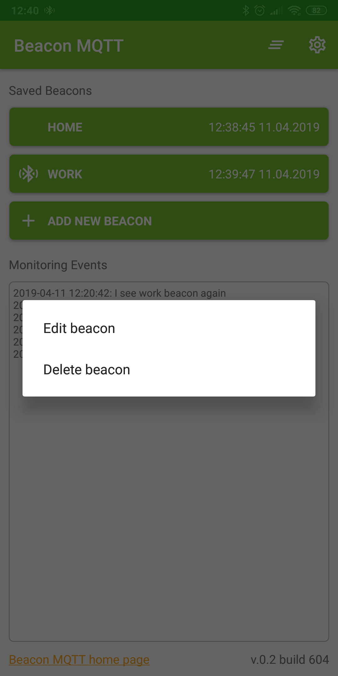 Beacon MQTT Simple android application for notifying MQTT server when