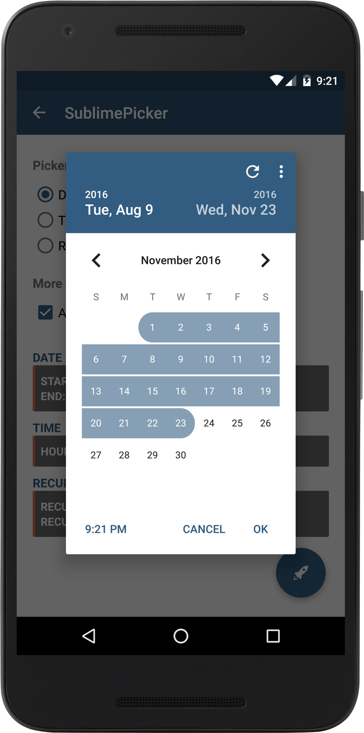 The Android Arsenal Date & Time Pickers SublimePicker