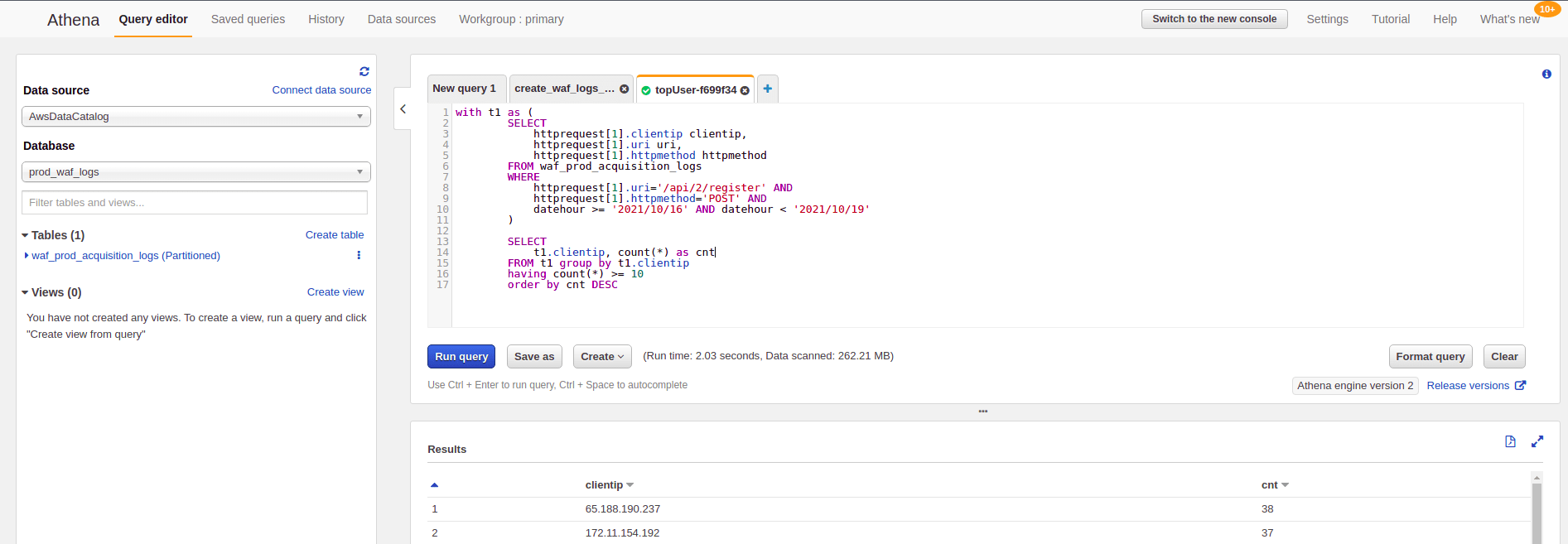 AWS Athena Query WAF logs