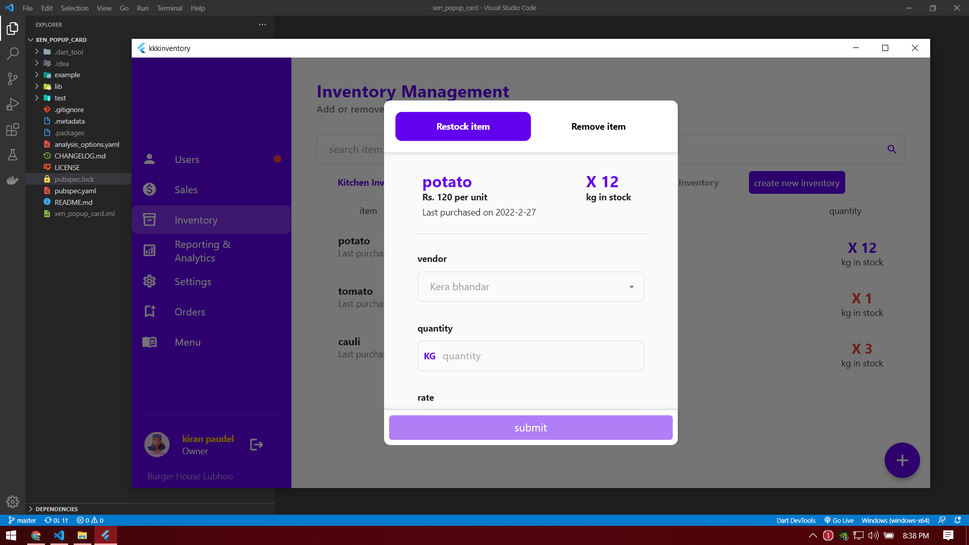 Beautiful pop up card with app bar and gutter designed for flutter