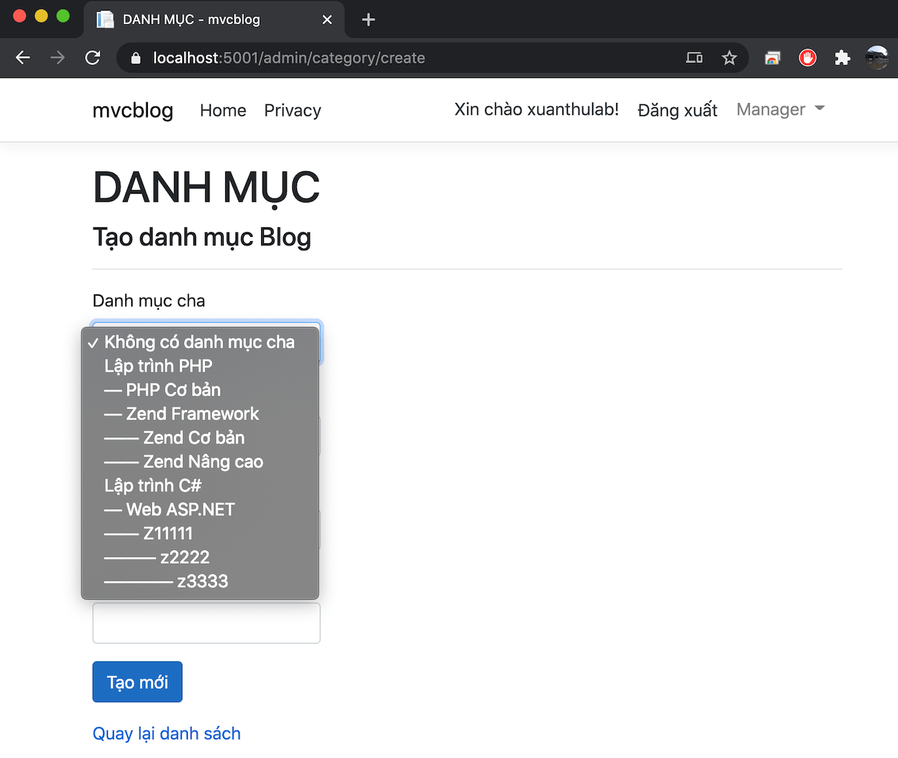 Core MVC) Xây dựng ứng dụng mẫu Danh mục của Blog (phần 1)