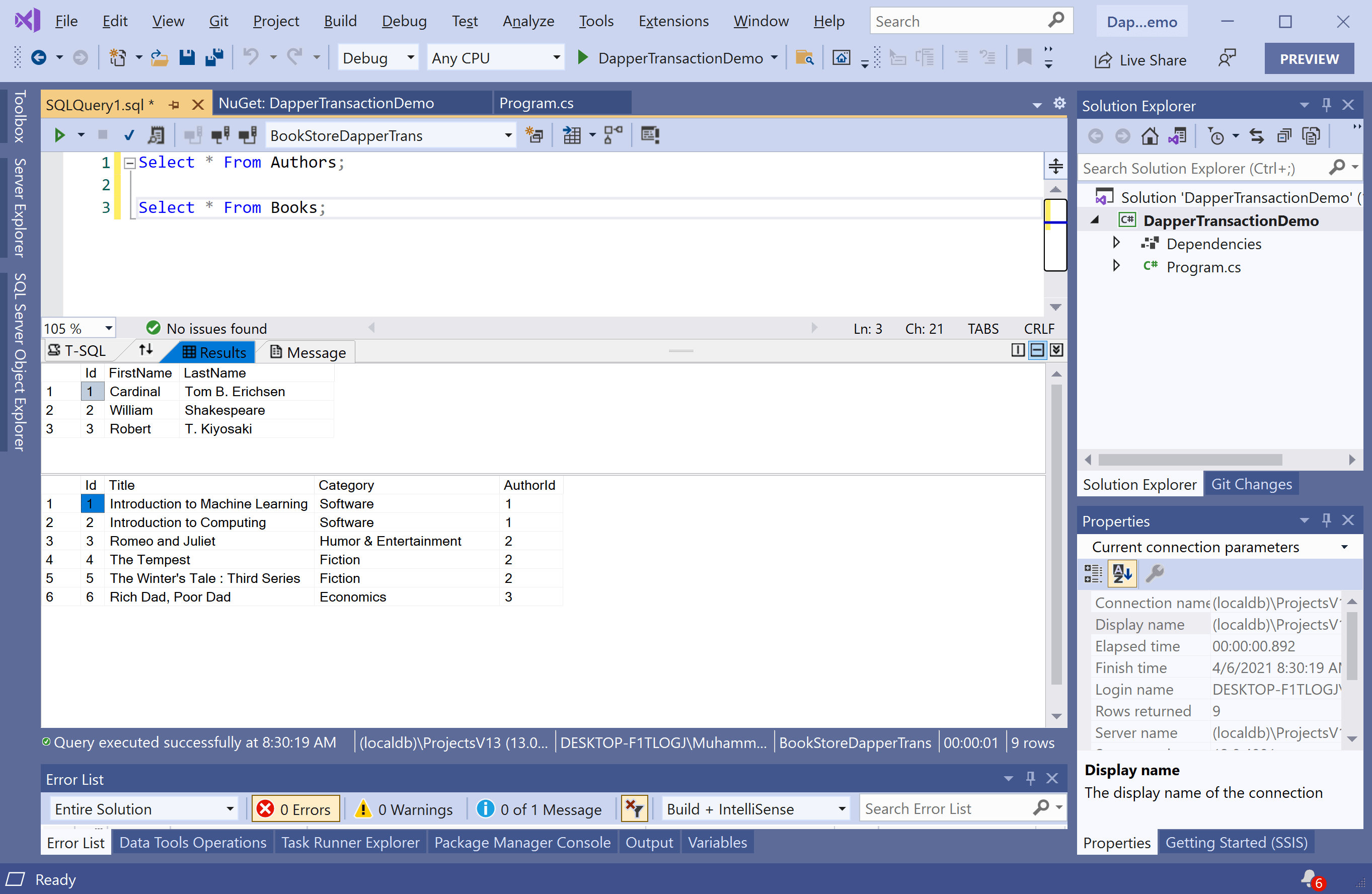 Dapper Transaction Database Setup dappertransaction Tutorial