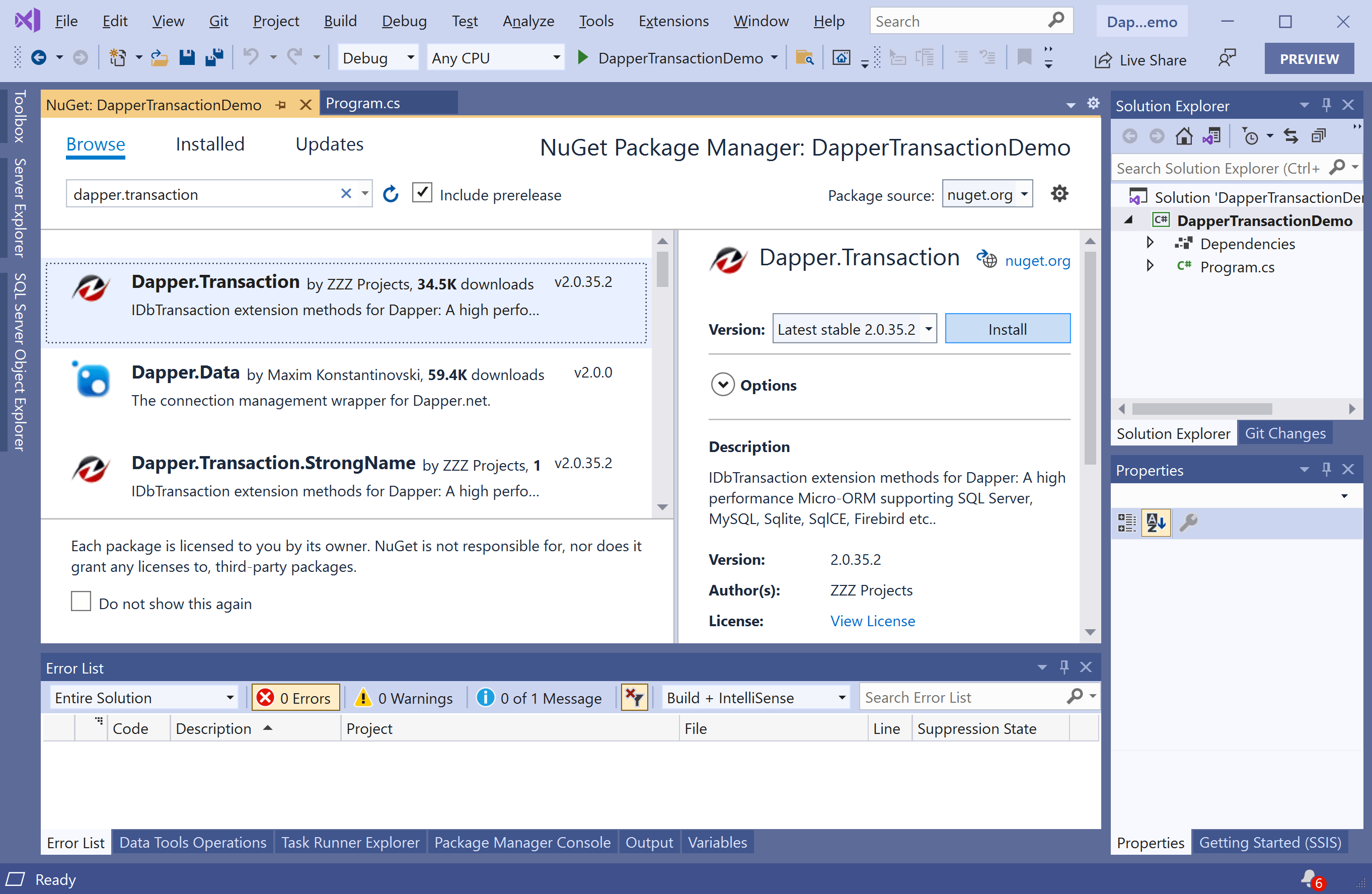 Dapper Transaction Environment Setup dappertransaction Tutorial
