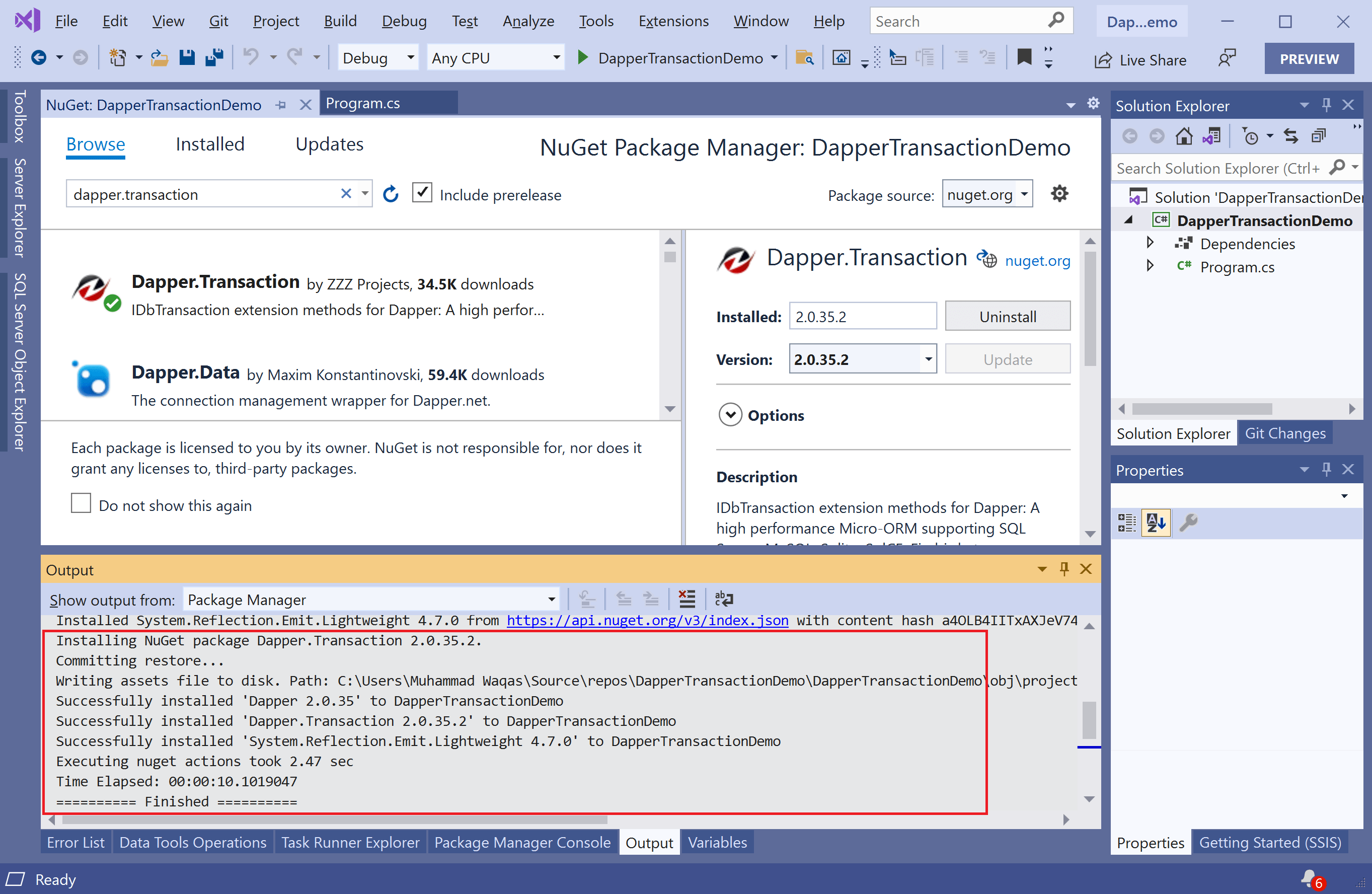 Dapper Transaction Environment Setup dappertransaction Tutorial
