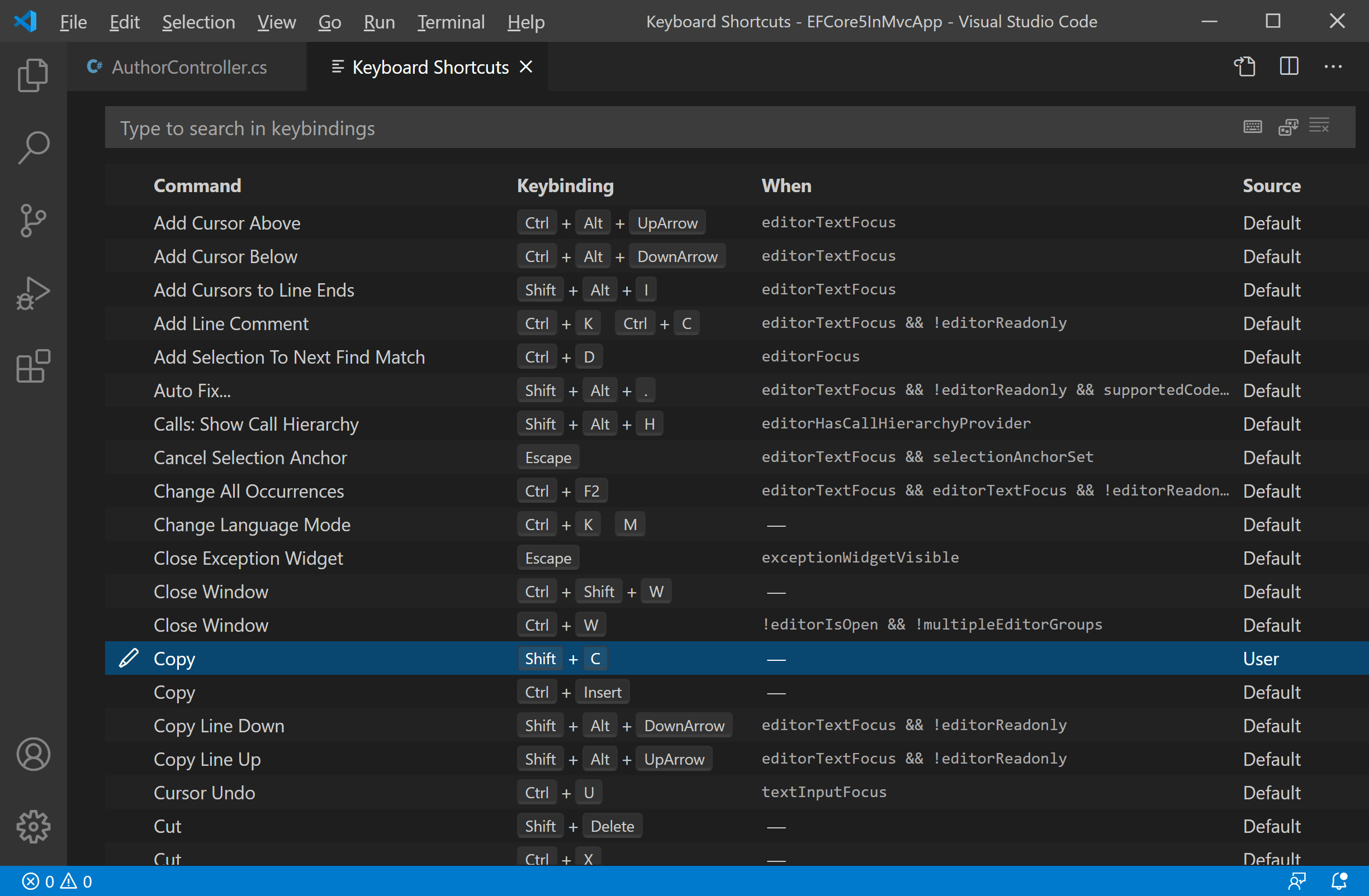 equipo Reconocimiento Colonos change shortcuts visual studio code