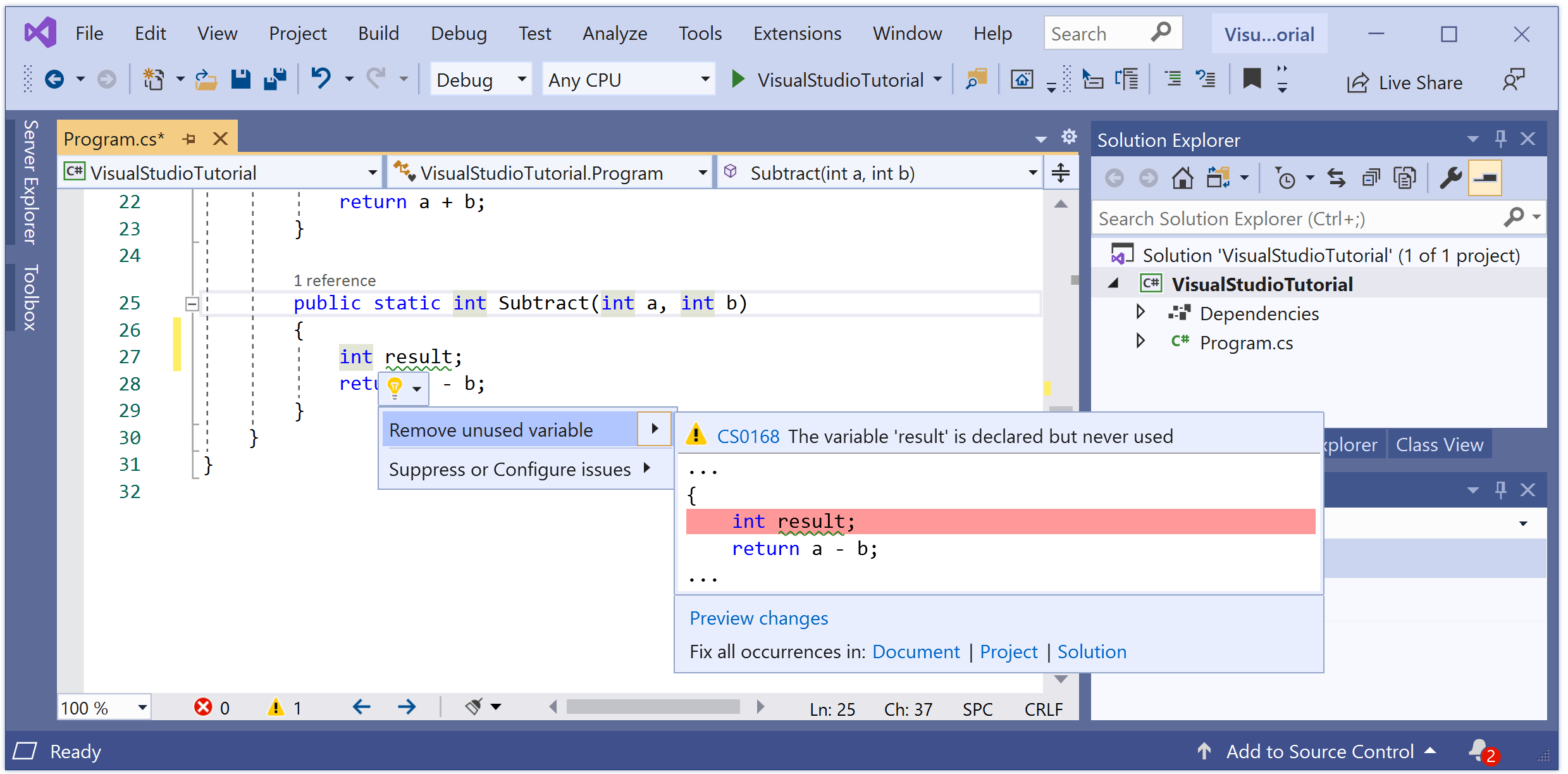 Visual Studio Quick Actions visualstudio Tutorial