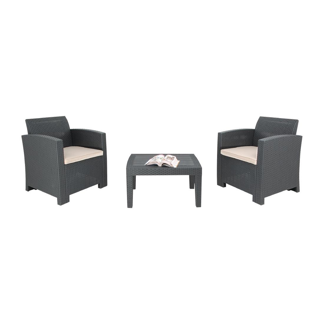 Bolero PP Armchair and Table Wicker Set Grey Raynor Hygiene