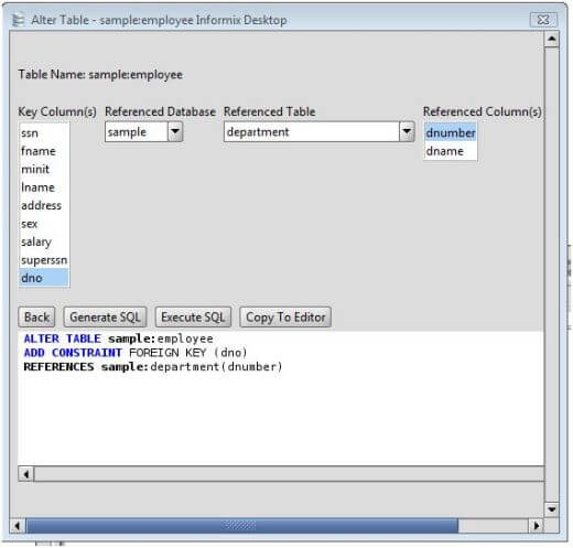 Informix Add Foreign Key to Informix Database Tables via the Alter