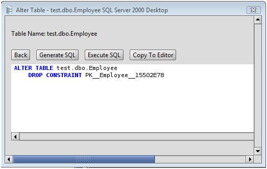 MS SQL Server Drop Primary Key from a MS SQL Server Database Table via
