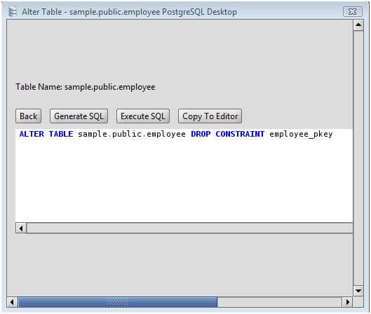 PostgreSQL Drop Primary Key from a PostgreSQL Database Table via the