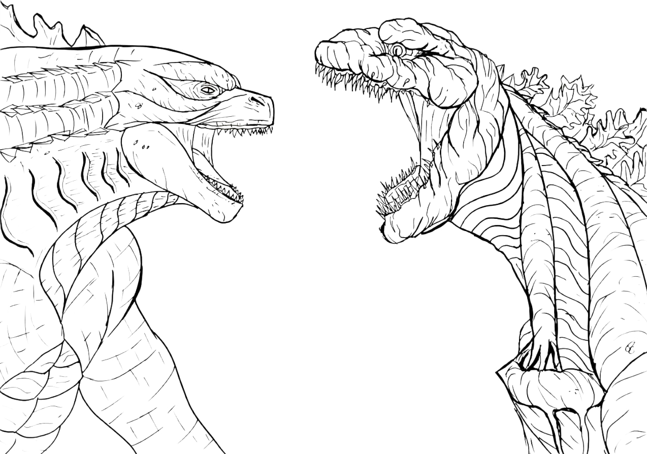 Coloring Pages Godzilla Godzilla vs Monster Print Free