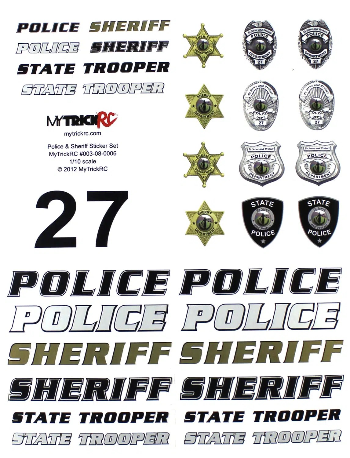 MYKST3 • My Trick RC Realistic 110 Scale Decal Set, Police And Sheriff Combo • R/C Madness