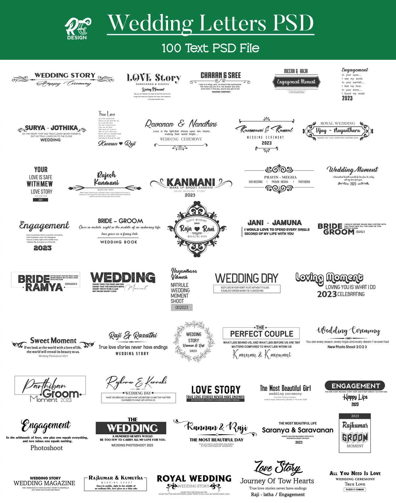 Wedding letters PSD / New Text / 100 Text File RC Design