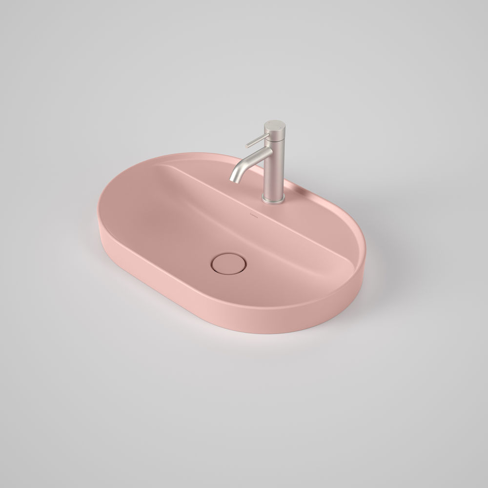 Caroma Liano II 600 Pill Inset Basin W/Tap Landing 1TH Matte Pink