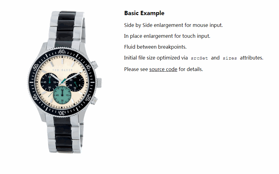 A responsive image zoom component designed for shopping sites