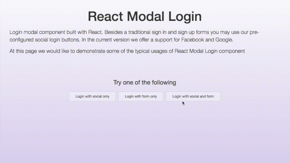 Login modal component built with React