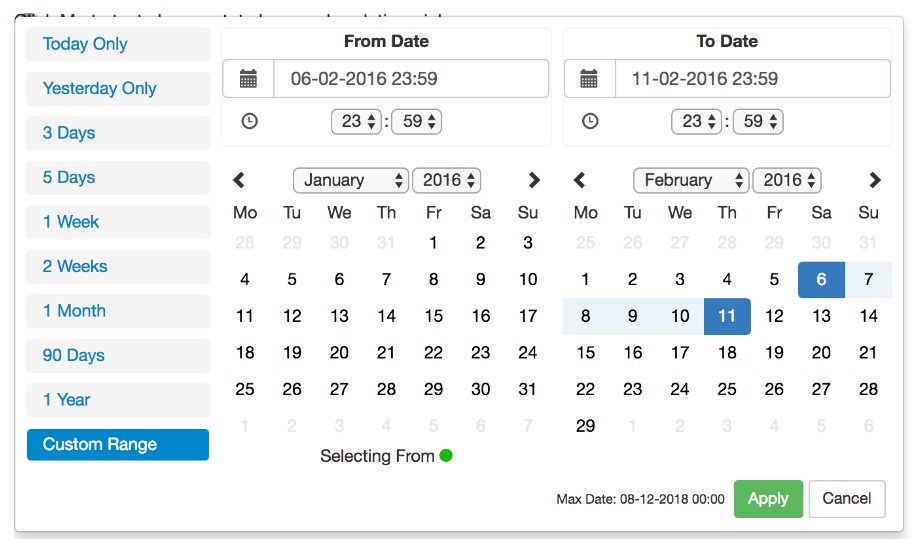 JSFeeds React Advanced Date Time Range Picker