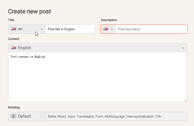 A ReactJS input component that manages multiple languages