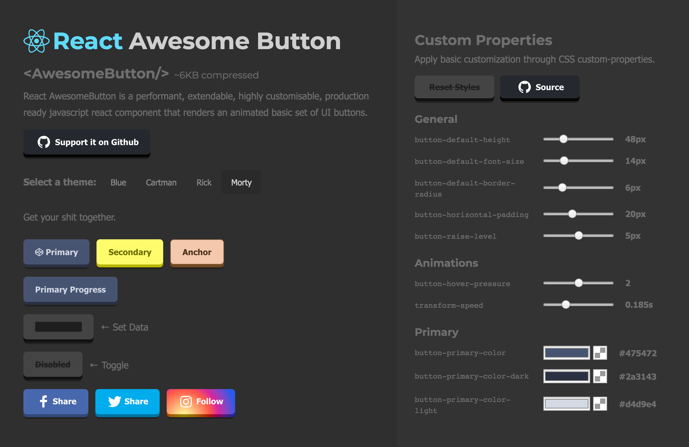 React Component that renders an animated set of 3D UI buttons