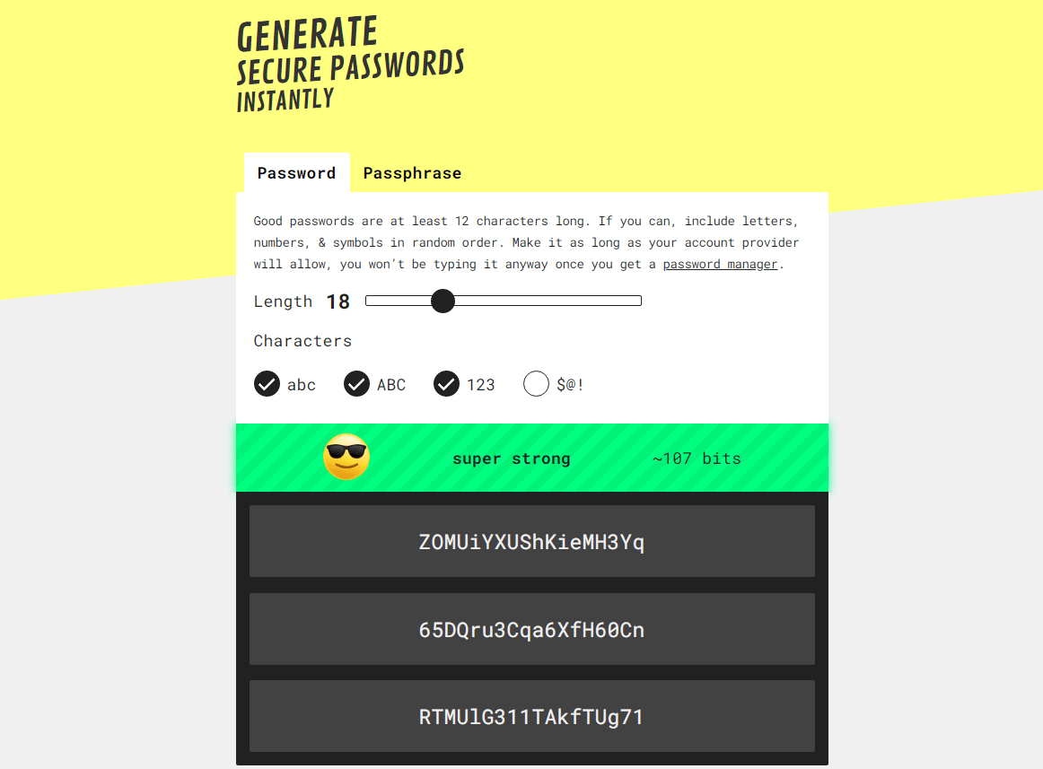 A secure password/passphrase generator with react