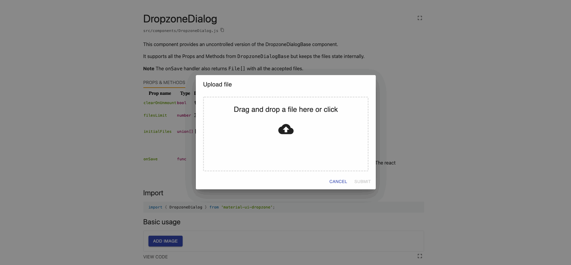 A MaterialUI File Upload Dropzone For React