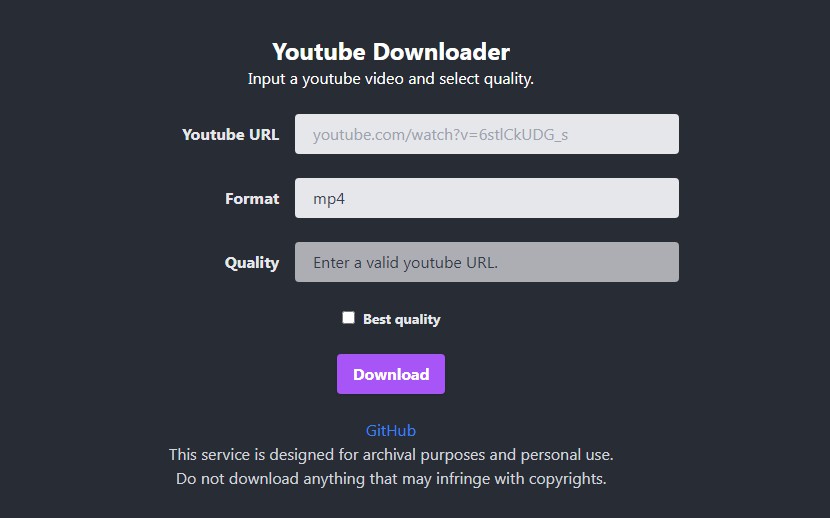 A simple webapp that uses ytdlp to download youtube videos
