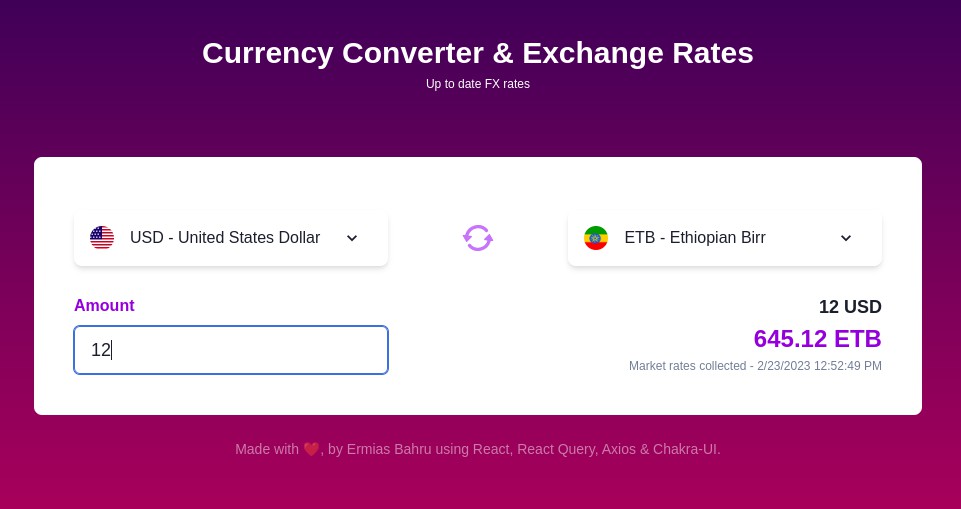 Currency Converter App Built with React and React Query