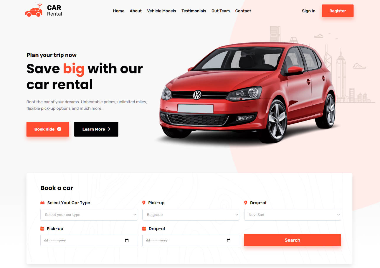 A car rental website built with React