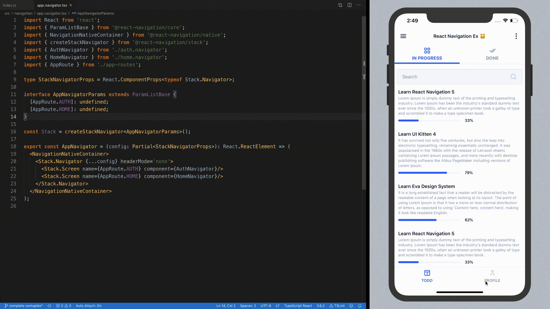 Using React Navigation 5 with UI Kitten React Navigation