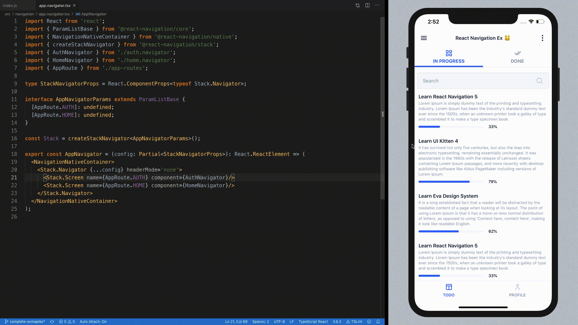 Using React Navigation 5 with UI Kitten React Navigation
