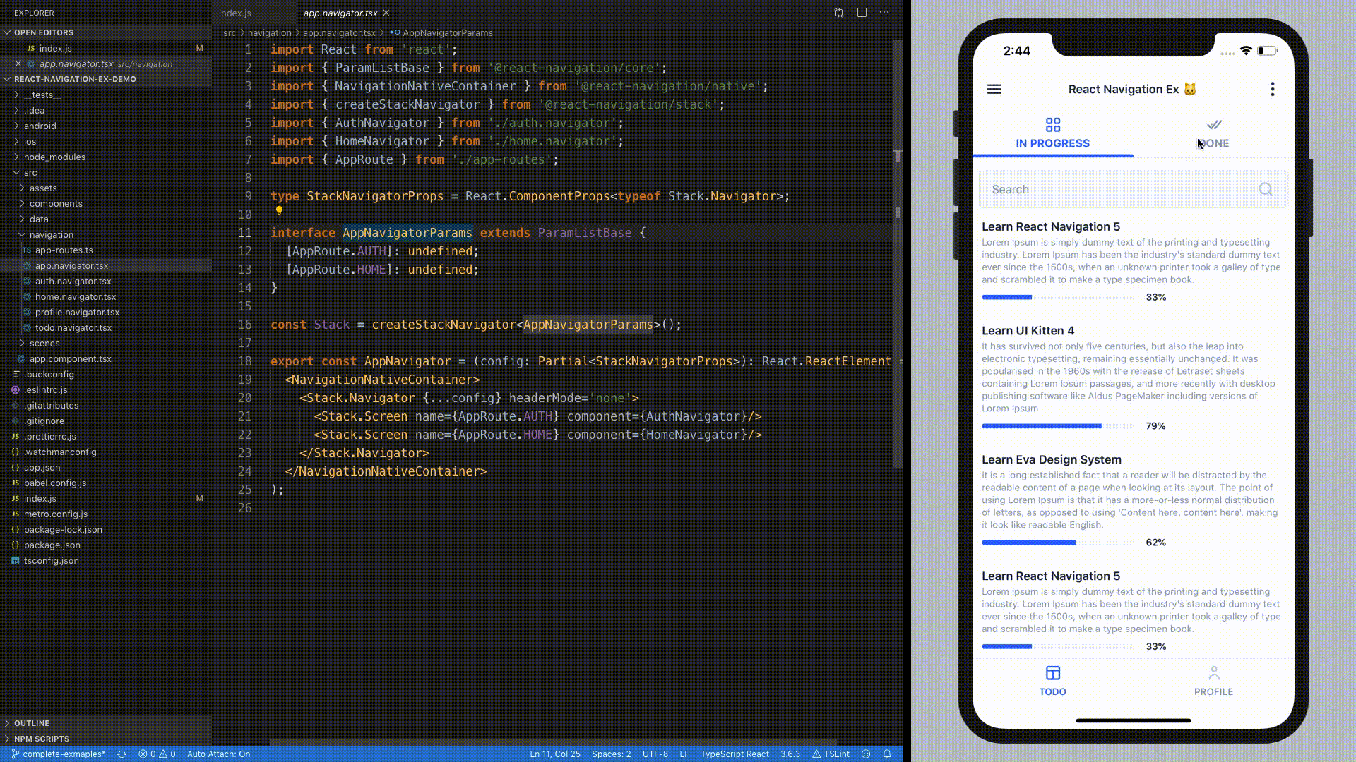 Using React Navigation 5 with UI Kitten React Navigation