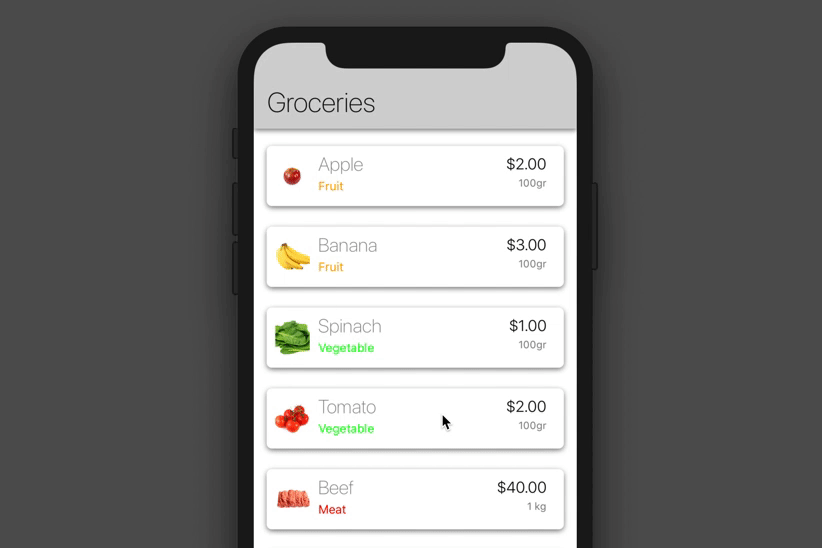 FlatList With Fade & Shrink Transitions React Native Vega Scroll List